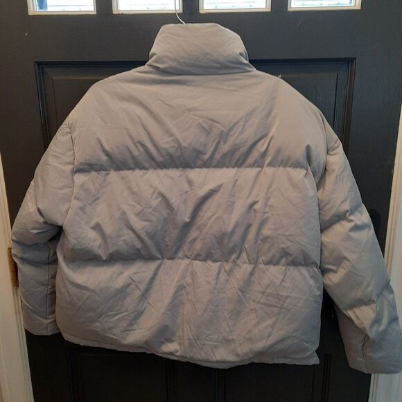 Gray Puffer Down Bomber Jacket Womens Large Zip Front Unbranded - Picture 2 of 8
